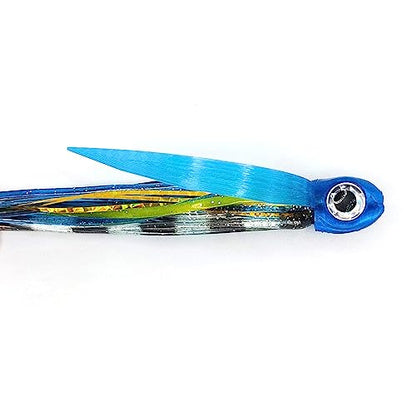 Saltwater Big Game Fishing Lure, for Offshore trolling (FlyBoy) - color: Electric Blue Yellow Stripe (Unrigged)