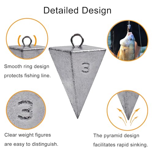 SIWIRIOM Pyramid Sinkers for Surf & Saltwater 6 Pack Fishing Weights Lead Sinkers with Slider Universal Connectors, Fishing Weights Assortment Kits Fishing Gear Tackle 1oz 2oz 3oz - size: 2oz-6pcs