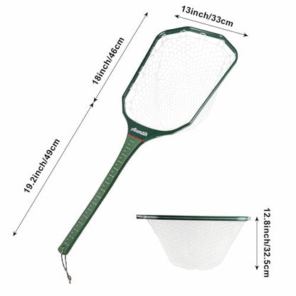 Aventik Fly Floating Fishing Net Carbon Fiber Landing Trout Net Light Weight Clear Rubber Ghost Net Catch & Release - color: green