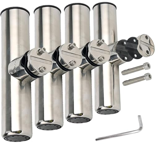 Amarine Made Rod Holders, Stainless Clamp on Fishing Rod Holder with Rubber Padding for Rails 7/8" to 1" (4-Pack)