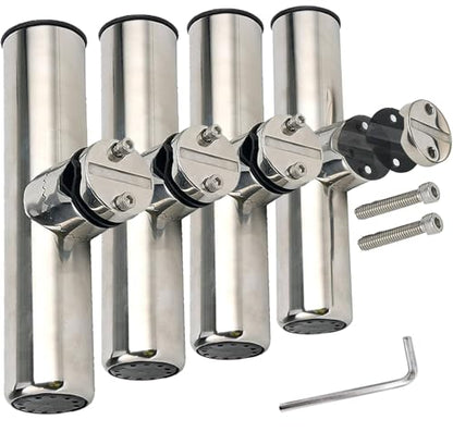 Amarine Made Rod Holders, Stainless Clamp on Fishing Rod Holder with Rubber Padding for Rails 7/8" to 1" (4-Pack)