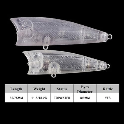 20PCS Unpainted Blanks Bait 2.56in/2.95in Topwater Rattle Popper DIY Handmade Artificial Fishing Lure Tackle