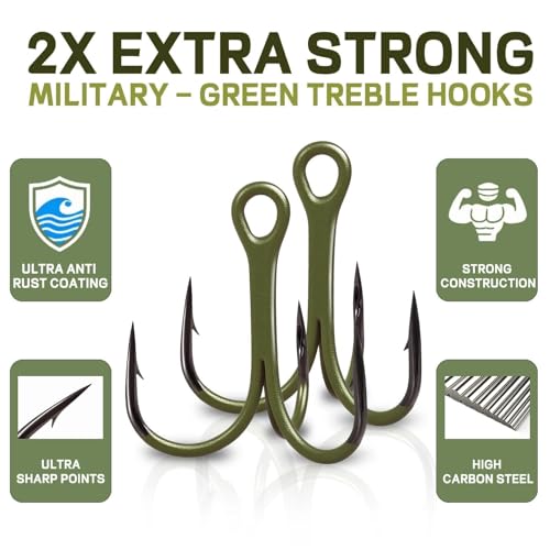 Treble Fishing Hooks 2X Strong 10Pcs Triple Hooks Sharp Barbed/High Carbon Steel/Round Bend for Lures Freshwater Saltwater - size: 10#_10pcs