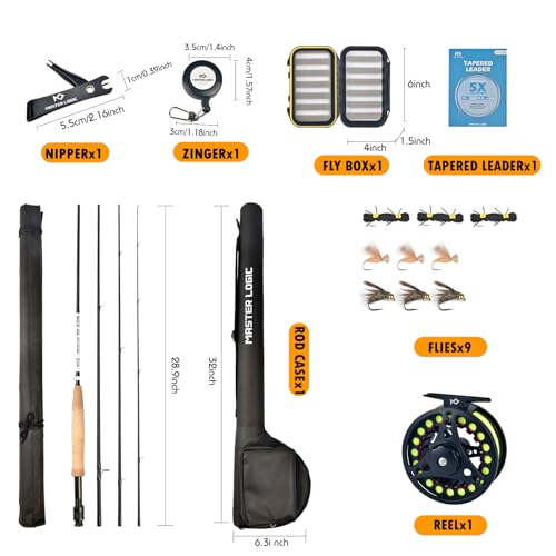 Fly Fishing Rod and Reel Combo Starter Kit, Graphite Fly Rod with Cork Handle, Die Cast Aluminum Reel, Fly Box Case & Fishing Flies and Carrying Case and Accessories - style: 3/4wt - 9' - 4 Pc