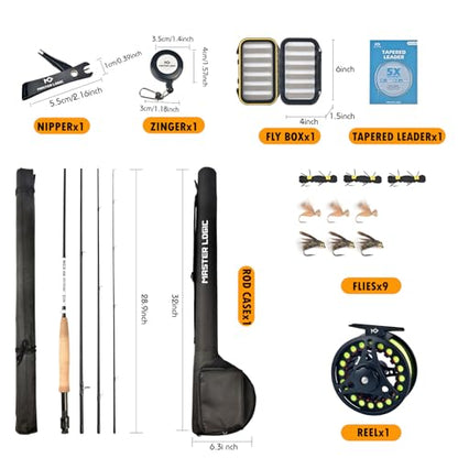 Fly Fishing Rod and Reel Combo Starter Kit, Graphite Fly Rod with Cork Handle, Die Cast Aluminum Reel, Fly Box Case & Fishing Flies and Carrying Case and Accessories - style: 3/4wt - 9' - 4 Pc