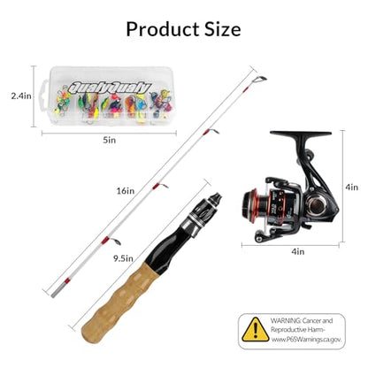 QualyQualy Ice Fishing Rod Reel Combo Complete Set Ice Fishing Gear with Backpack Seat Ice Cleats Ice Fishing Jigs Line Full Ice Fishing Kit 24" 26" - style: 24" Fishing Rod Combo 52pcs