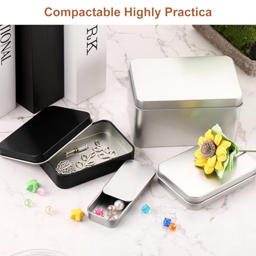 uxcell Metal Tin Box Containers, 6Pcs 2.4x1.3x0.4 Inch Silver Mini Portable Metal Slide Top Tin Containers for Jewelry Crafts