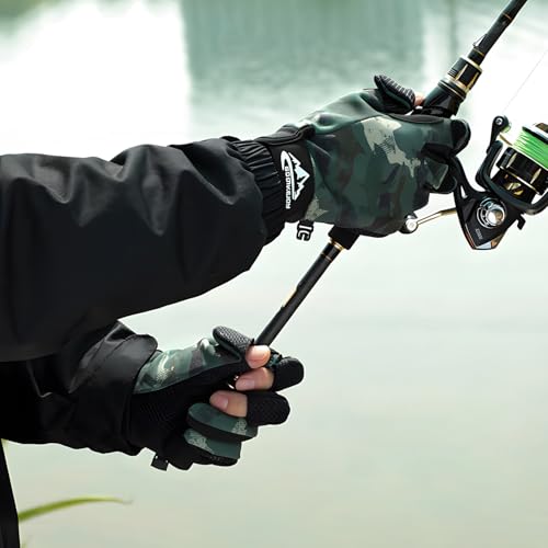 Ice Fishing Gloves for Men & Women - Cold Weather Fishing Gloves with Touchscreen Tips, Non-Slip Silicone Grip - Warm Winter Gloves for Kayaking, Hunting & Outdoor Sports, Green Camo - size: X-Large