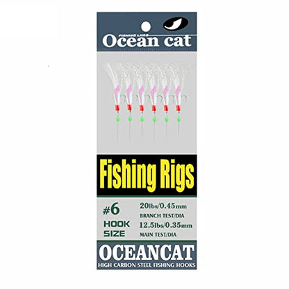 5/10/25/50/100 Packs Fishing Rigs 6 Hook/Set Rainbow Skin Silk String Hook Fishing Lure Saltwater Freshwater Bait Rig Tackle 5#6#7#8#9#10# - size: 6#-10 Packs