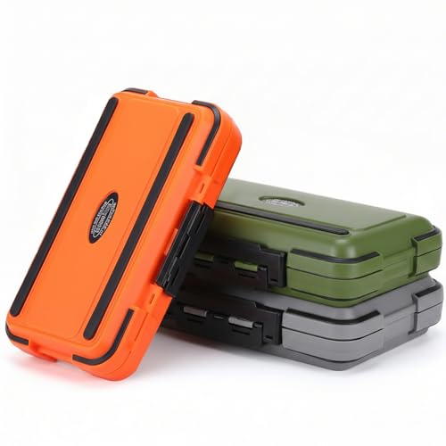 Small Tackle Box Organizer 3 Pack, Waterproof Double-Sided Fishing Lure Box | Mini Portable Floating Fishing Storage Container with Removable Dividers, Terminal Plastic Tackle Box (Green, Orange, Gray)