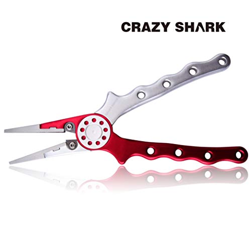 Professional Saltwater/Fresh Water Aluminum Fishing Pliers Tungsten Carbide Cutters Hook Remover with Sheath and Lanyard - color: Red