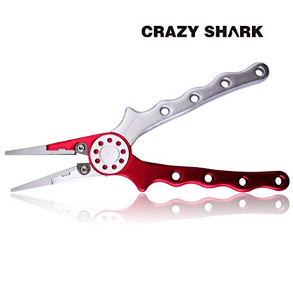 Professional Saltwater/Fresh Water Aluminum Fishing Pliers Tungsten Carbide Cutters Hook Remover with Sheath and Lanyard - color: Red