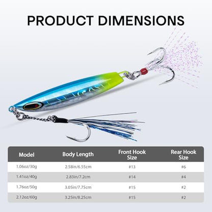 Goture Fishing Jigs, 30g 40g 50g 60g Vertical Jig Saltwater Freshwater, Jig Lures with Assist Hook and Treble Hook, 5PCS Jigging Spoon Lures with Tackle Box, Fishing Jigs for Tuna, Salmon, Bass - color: A2 with Tackle Box, size: 30g
