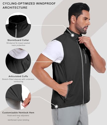 Little Donkey Andy Men's Lightweight Quick Dry Vest Packble Outerwear Sleeveless Windproof Jacket for Golfing Cycling Running - color: Black, size: 3X-Large