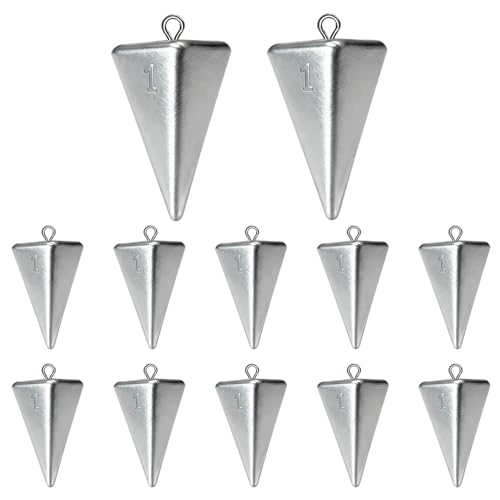 Fishing Weights Pyramid Sinkers Kit Bullet Fishing Weights Sinkers for Ocean Saltwater Surf Fishing Gear Tackle 1oz 2oz 3oz 4oz - color: 1oz-12pcs