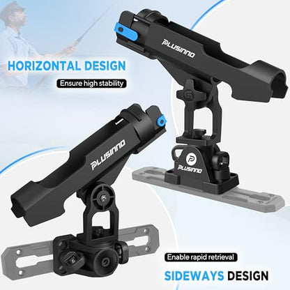 PLUSINNO 2 in 1 Fishing Rod Holders for Boat, Kayak Fishing Rod Holder, Fishing Pole Holders for Track Mount / Deck Mount, Fishing Gear with Fishing Rod Protective Strap, Fishing Accessories & Gifts - color: Rod Holder - 2 Pack (No Tracks)