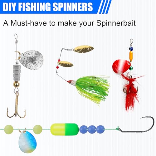 Walleye Rig Making Kit DIY Fishing Lure Spinner Making Kit Supplies Parts Crawler Harness Live Bait Rigs Colorado Blades Pompano Floats Clevis Beads Tackle Fishing - color: 100pcs Blade Spoon