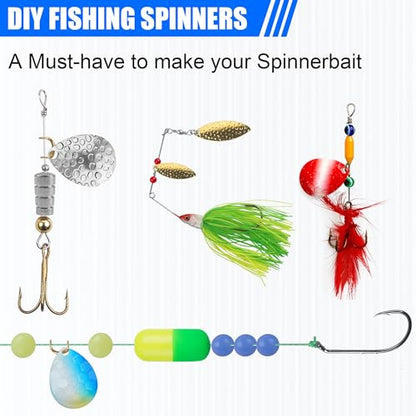 Walleye Rig Making Kit DIY Fishing Lure Spinner Making Kit Supplies Parts Crawler Harness Live Bait Rigs Colorado Blades Pompano Floats Clevis Beads Tackle Fishing - color: 100pcs Blade Spoon