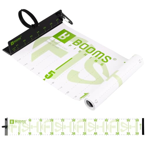 Booms Fishing 59" Fish Ruler: Fish Measuring Board - Measuring Tape with Bump Board - Rolling & Portable with Carabiner, Waterproof Fishing Measure Tool for Saltwater, Rl4 Green - color: Green with white
