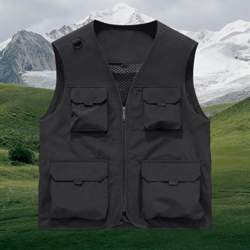Men's Outdoor Fishing Vest Multi-Pocket Casual Lightweight Quick Dry Travel Photography Hiking Hunting Utility Vests - color: Black, size: Medium