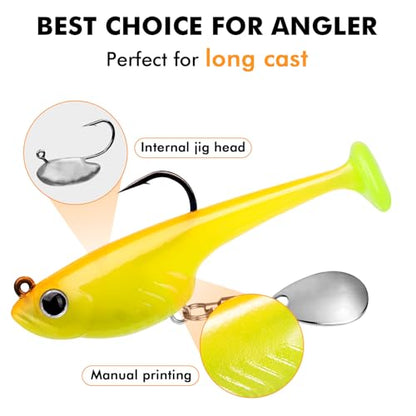 TRUSCEND Duramax Pre-Rigged Saltwater Fishing Lures with BKK Jig Hooks, Easy Catch 10X Tear-Resistant TPE Soft Swimbait for Redfish Grouper Striper Bass Trout Crappie Walleye, Weedless Freshwater Bait - color: C-2"-5/32oz