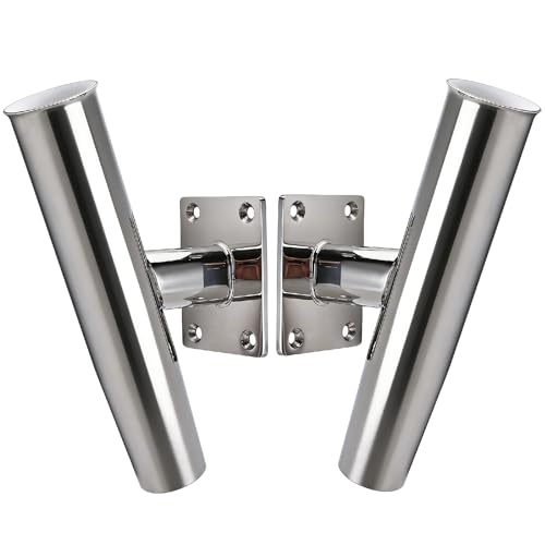 YaeMarine 2/4Pcs Tournament Style Stainless Steel Wall /Transom Mount Rod Holders for Marine Boat - style: 20 Degree-2pcs
