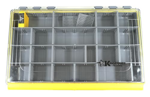Kingfisher Fishing Fly Fishing Boat Streamer Storage Box with Removable Dividers - Yellow