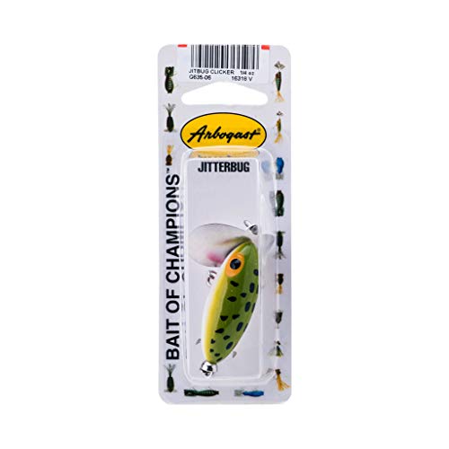 Arbogast Clicker Jitterbug Topwater Bass Fishing Lure, Excellent for Night Fishing, Frog White Belly, 2", 1/4 oz