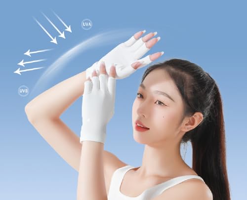 Utaly Women Sunblock Fingerless Gloves Non-Slip UV Protection Driving Riding Summer Outdoor Gloves for Women Girls - color: White