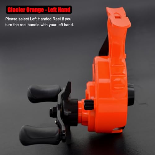 Inline Ice Fishing Reel, Lightweight Graphite Body and Spool, Instant Anti-Reverse, 2.5:1 Gear Ratio, Sensitive Trigger System for One-Handed Operation, Hardwater Fishing for Beginners - color: Glacier Orange - Left Hand