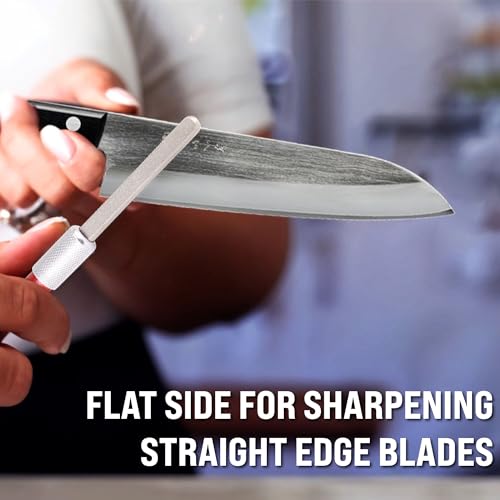 Serrated Knife Sharpener Rod - Retractable Diamond Sharpening Rod - Ultra Portable Diamond Knife Sharpener Rod - Mini Pocket Sharpener for Outdoor Hunting Fishing (FE-RDSR) - size: Standard
