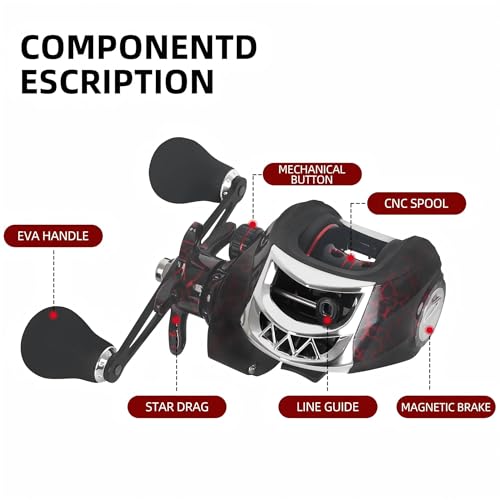 Baitcasting Reel,Carbon Fiber Drag Fishing Baitcaster Reels, Bait Cast Reel With 7.2:1 Gear Ratio 10+1 Ball Bearings 17.6lbs Max Drag Right Hand，Fish Gift For Man - color: MICAI