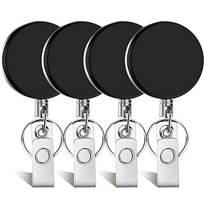 Selizo 4 Pieces Retractable Badge Holder ID Badge Holder Heavy Duty Badge Reel with Keychain Ring Clip for ID Key Card Badge - color: Black