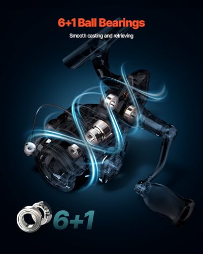VEVOR Rod and Fishing Reel Combo, IM6 Fiberglass & Carbon Fiber Spinning Rod and Reel Combo, Bass Fishing Pole with 6.5 ft Two-Piece Rods, 6+1 Ball Bearings, Stainless Steel Guides with Ceramic Rings