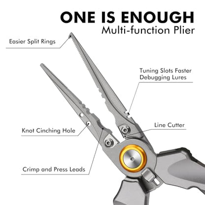 TRUSCEND Easy Use Lockable Fishing Pliers with Tungsten Carbide Cutter, Innovative Ergonomic Handy Handle, Saltwater Corrosion Resistant Teflon Coated Fishing Tool, Light Multi-Function Fishing Gear - color: A4-gray