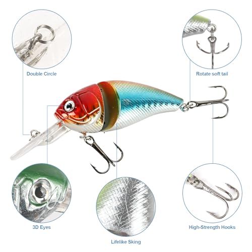 Jointed Minnow Crankbait Fishing Lure: 5pcs Jerkbait Sinking Hard Baits for Bass Trout Catfish Musky Bluegill Fishing Plug - color: 5pcs Short