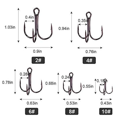 UCEC Fishing Hooks Treble Hooks Kit for Saltwater Freshwater, High Carbon Steel Strong Sharp Round Bend for Catfish Trout Hard Baits Lures, Size #1#2#4#6#8#10#12#14 110/50/210 Pack with Split Rings - style: 50pcs, #2 #4 #6 #8 #10