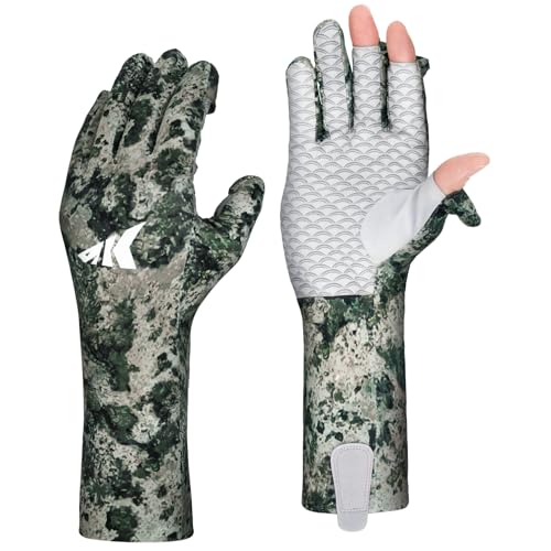 KastKing La Sal Pro Full Finger Fishing Gloves, UPF 50+ Sun Protection Gloves with Convertible Design, Ultralight Microfiber, Ultra-Soft Comfort, FrostWeave Cooling, Enhanced Grip, Four Sizes Options - color: Boulder Camo Origins, size: Small-Medium