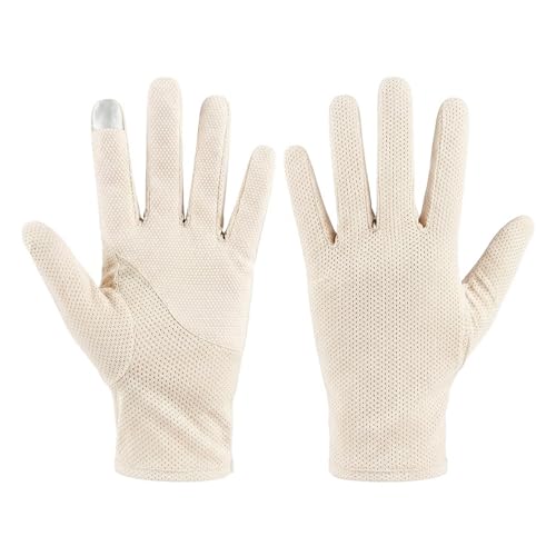 Men Summer Driving Gloves Breathable UV Sun Gloves Light Weight Cotton Gloves - color: Beige