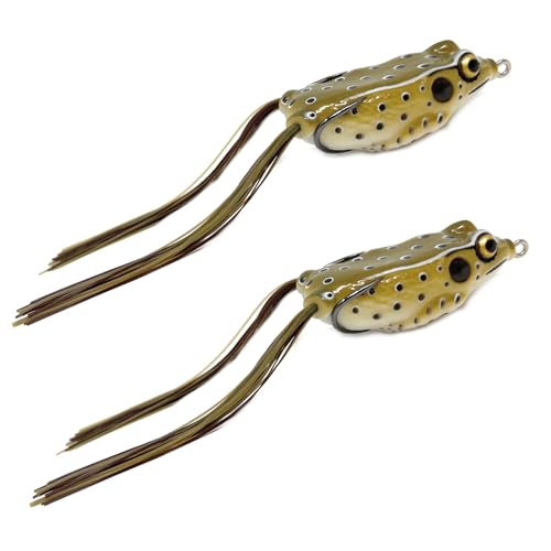 Reaction Tackle Hollow Body Frogs for Bass Fishing - Ultra Realistic Weedless Top Water Frog Lure for Bass, Snakehead, Pike and More - Floating Topwater Fishing Lures - 2 Pack - color: Camo Frog