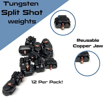 Reaction Tackle Tungsten Split Shot Weights – Precision Fishing Sinkers (12-Pack) - size: #3/0 (1.0g)