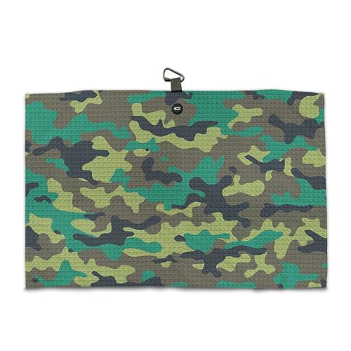 Magnetic Microfiber Waffle Golf Towel – Funny Large 16"x24" Clean Golf Club Ball Magnet Clip to Hang on Bag Cart Strong Premium Strength Ultra Absorbent Gear Black Disc Men (Marine Camo) - color: Marine Camo
