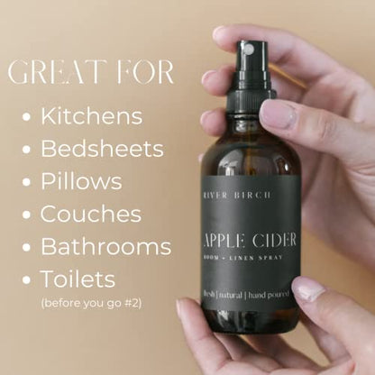 River Birch Apple Cider Scented Linen and Room Spray | Home Fragrance | 4 oz Glass Amber Bottle | Luxury Signature Scent | Handmade in Texas - color: Apple Cider