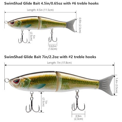 Bassdash SwimShad Glide Baits Jointed Swimbait Bass Pike Salmon Trout Muskie Fishing Lure - color: Emerald Shiner, size: 7in/2.2oz