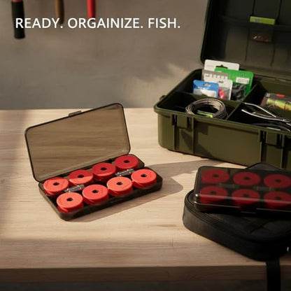 Red PP Plastic Fishing Line Spool Organizer Box for Tackle Storage - Keeps Braided, Fluoro & Mono Spools Secure (1 Pack) - size: 8.66 x 2.32 x 1.34 in