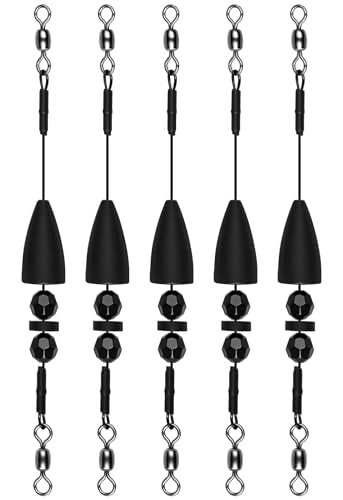 Carolina Rig for Bass Fishing, Pre-Rigged Bullet Weight with Swivels, Ready to Use Carolina Rigs with Beads, Saltwater & Freshwater Fishing Tackle - color: Black, size: 3/16oz