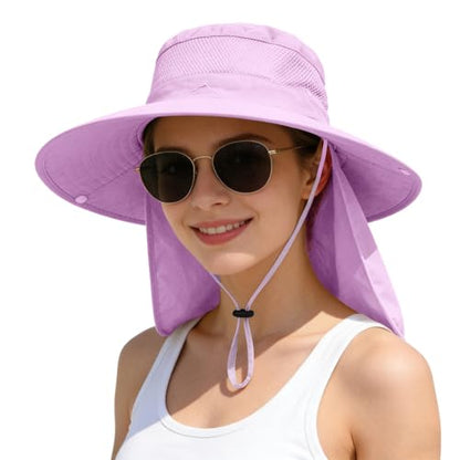 ZOORON Sun Hats for Men Women Fishing Hat with Neck Flap,UPF 50+ Sun Hat Waterproof Wide Brim Bucket Hats for Safari Hiking - color: 1-purple(neck Flap)