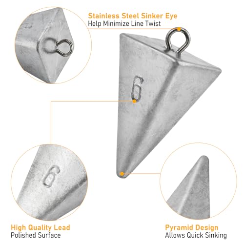 Dr.Fish Pyramid Sinkers Saltwater Lead Fishing Weight 1oz-32oz/2LB Triangle Surf Fishing Bank River Catfishing Pompano - size: 32oz(2LB)-3 Pack