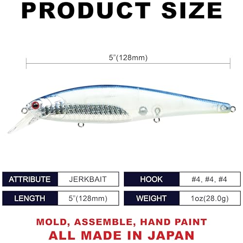 LUCKY CRAFT Pointer 128SP, Freshwater Lake Bass Fishing Lure, Jerkbait, Suspending, Fishing Gear, Fishing Accessories, Fishing Tackle - color: 569 Lens OB Crystal Pro-Blue Chart