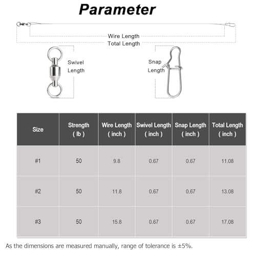 AMYSPORTS Stainless Steel Fishing Leader Saltwater Stainless Rigs Fishing Leader Lure Heavy Wire Fishing Leaders Steel White Nickel - size: #2 (11.8in-50lb) 20pcs